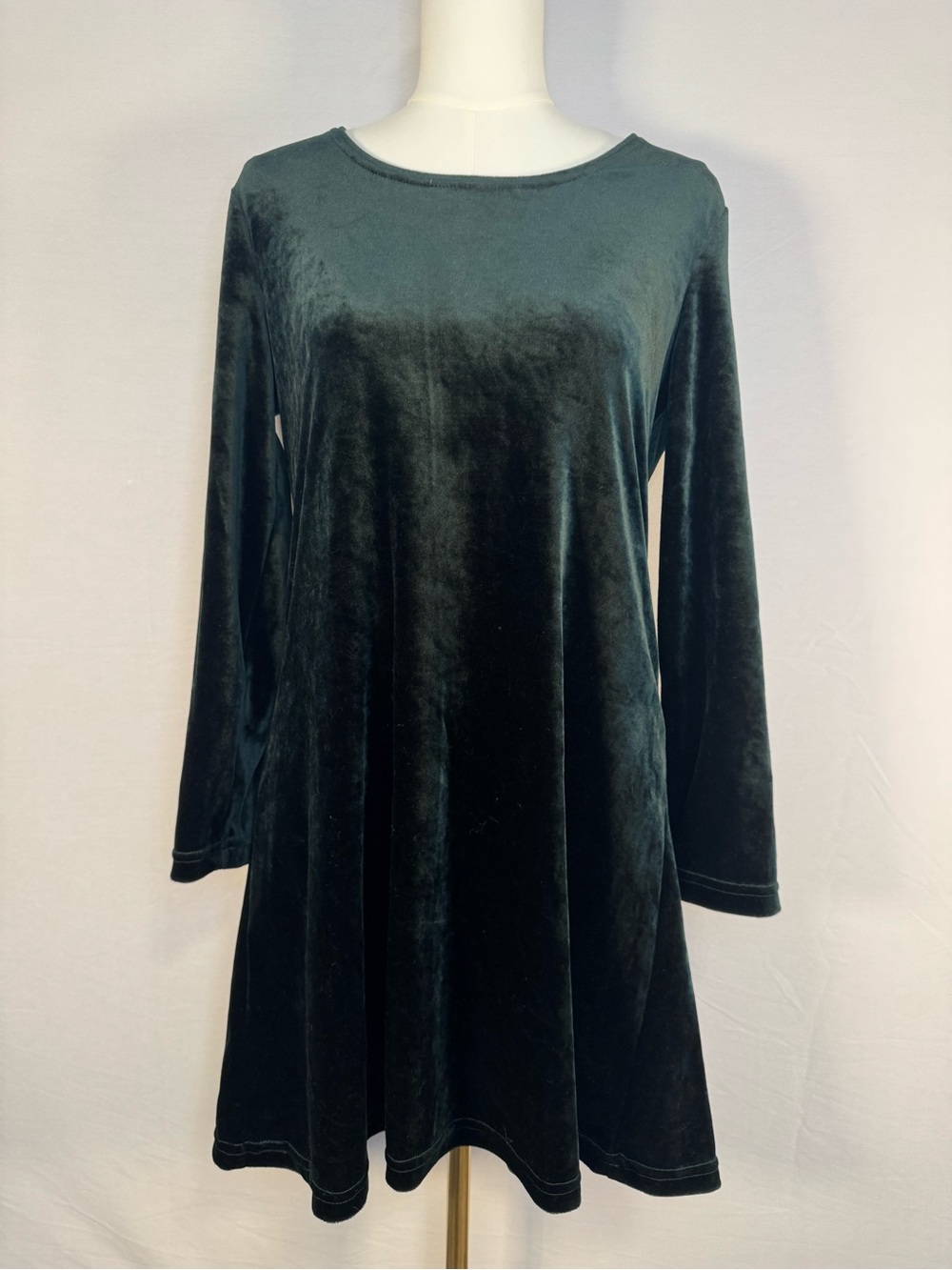 Vintage Green Velvet Long Sleeve Mini Dress Holiday